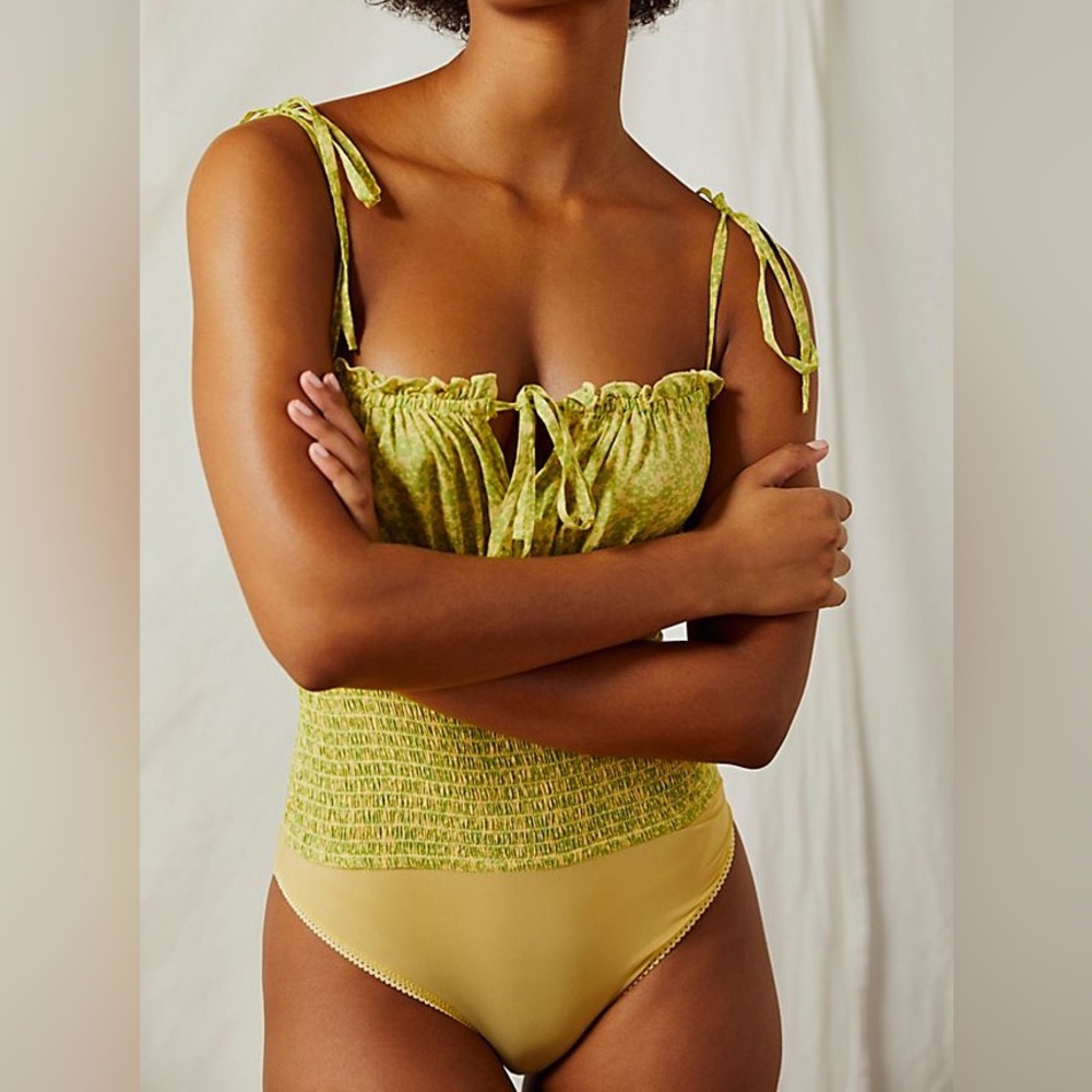 Free People  Yellow and green bodysuit top